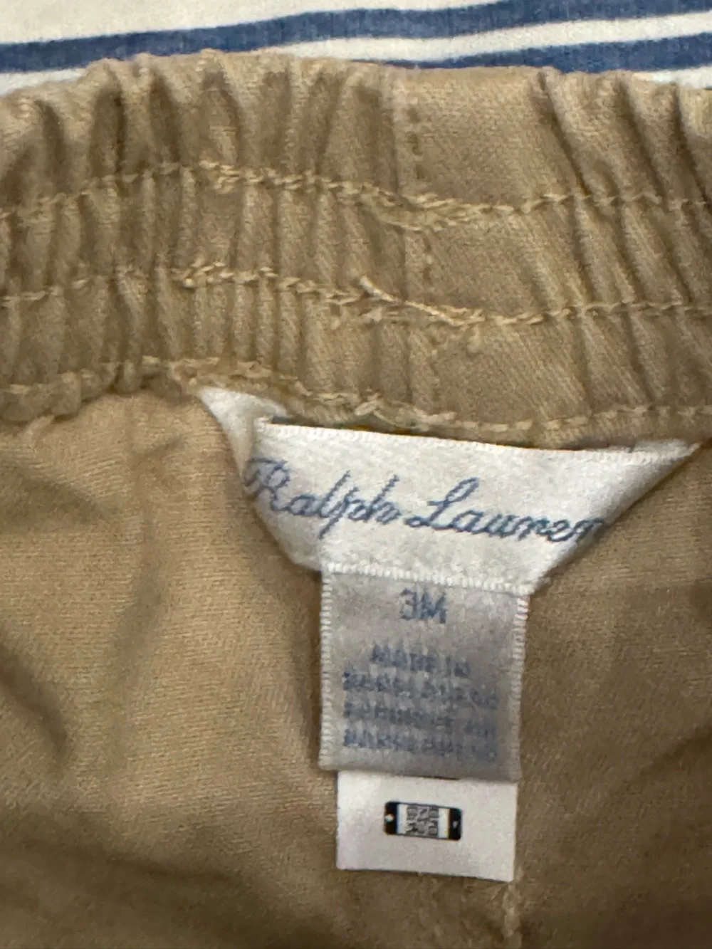 Ralph Lauren Cream & Blue Striped Short Sleeve Tee with Tan Shorts